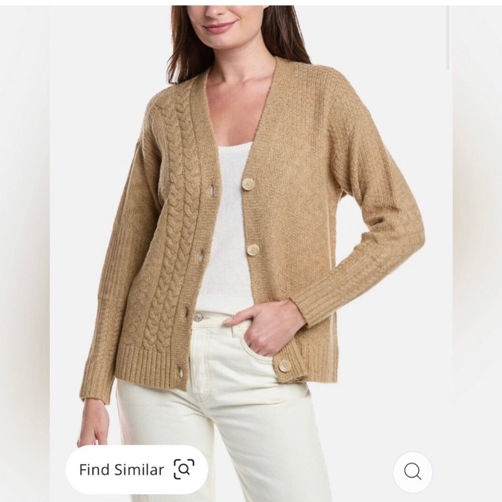 NWOT Cabi Neighbor Chunky Cable Knit Cardigan Sweater Heather Camel Beige S Fall